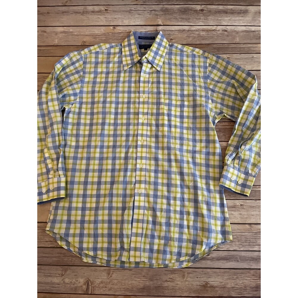 J McLaughlin Men's  Blue Yellow Supreme Button Down Shirt Check Large